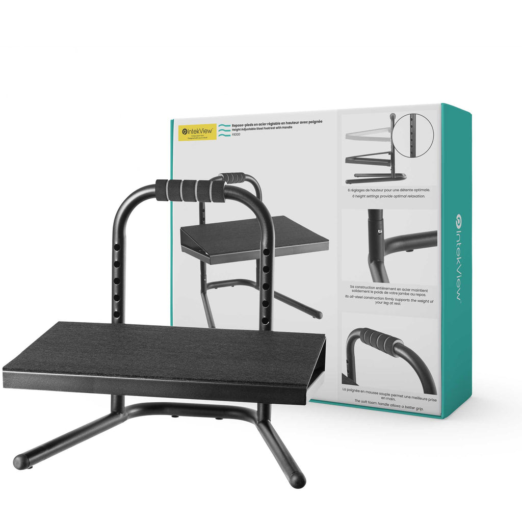 Height-adjustable steel footrest with handle