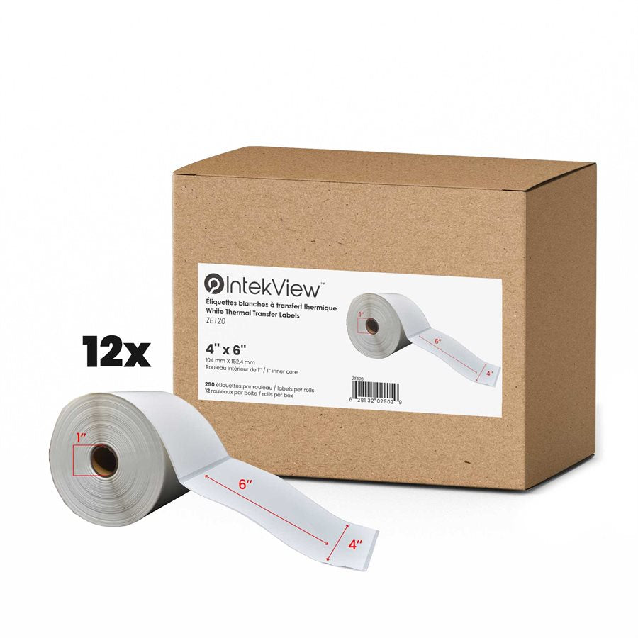 4x6'' Thermal Transfer Labels 1''Core 250/rolls - 12/cs