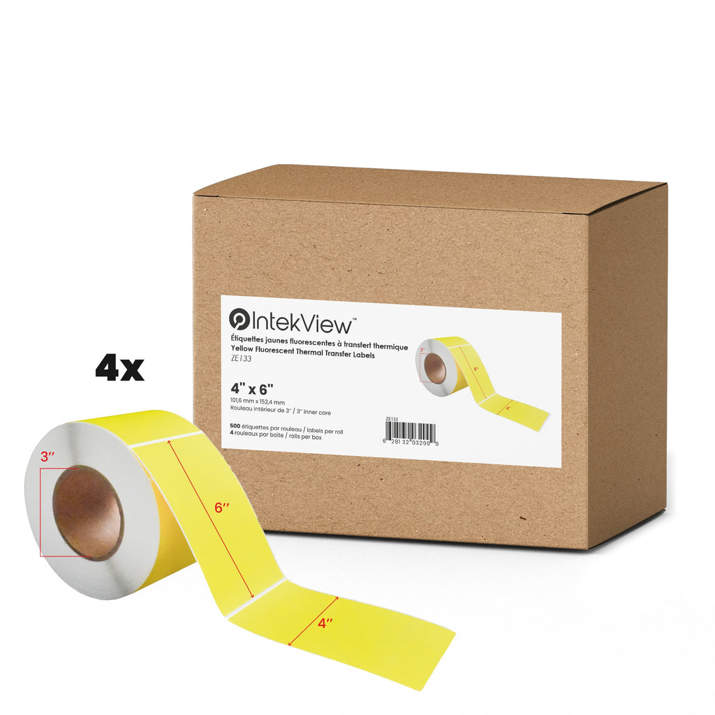 4x6'' Matte Paper Fluorescent Yellow Labels 3'' Core 500/roll 4/cs